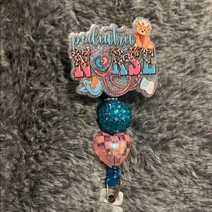 Pediatric Nurse Badge Reel with Blue and Pink Beads